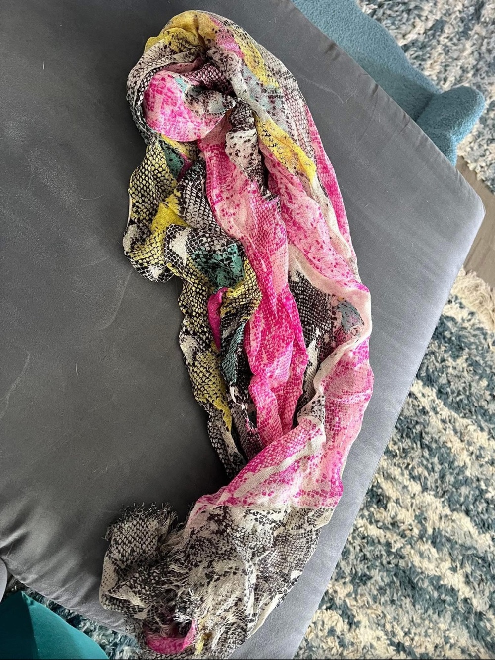 Pink & Yellow Snake Print Lightweight Scarf